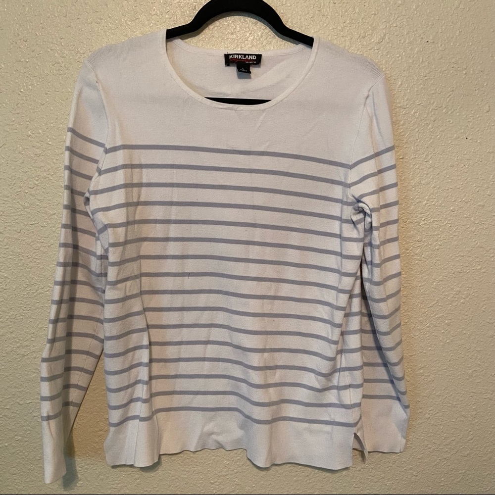 Blue and White Striped Knit Sweater
